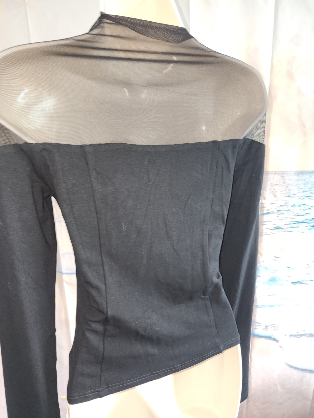 COMMENSE Women's Black Sheer Yoke Long-Sleeve Top - Picture 7 of 9